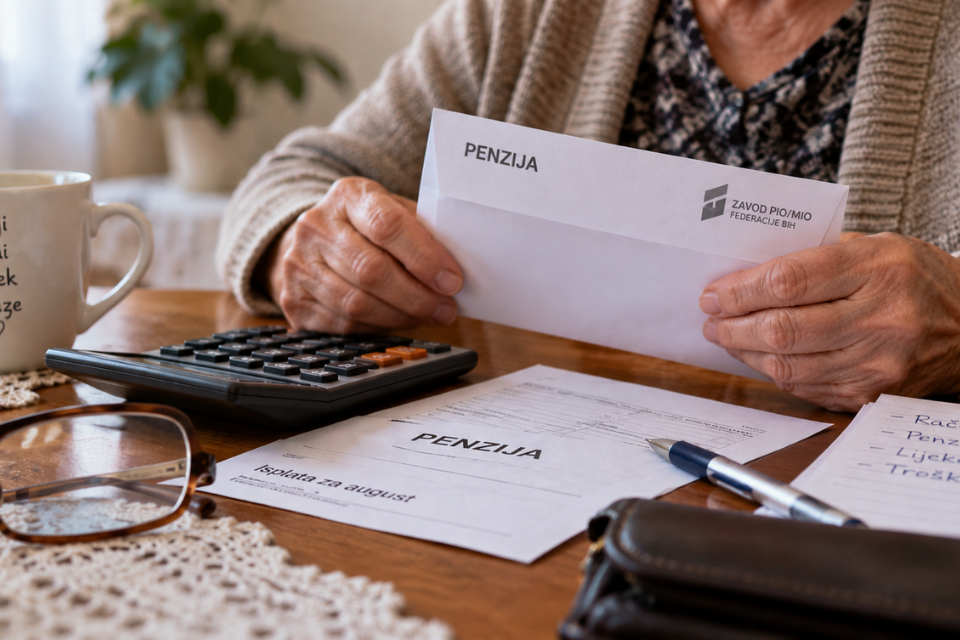 Penzije za august u FBiH – penzionerka s kovertom
