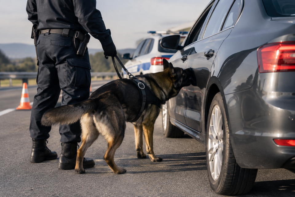 Policijski pas otkrio veliku količinu kokaina. Policijski pas tokom kontrole automobila na autocesti – ilustrativni vizual