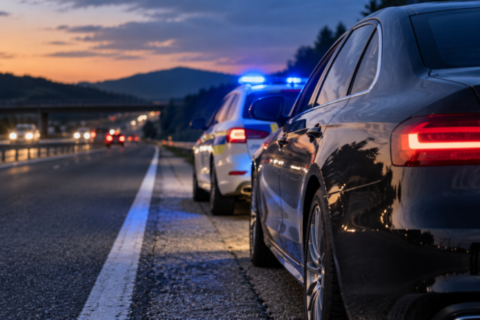 Policijska kontrola automobila na autocesti – ilustrativni vizual