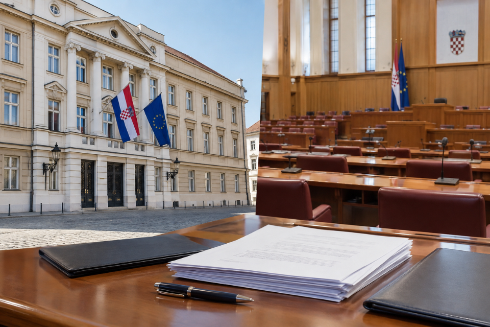 Politički potres u Hrvatskoj. Hrvatski sabor i dokumenti povezani s parlamentarnom procedurom – ilustrativni vizual