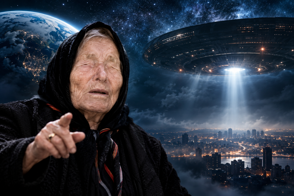 Baba Vanga i navodno predviđanje za novembar 2026. godine – ilustracija misteriozne letjelice iznad grada