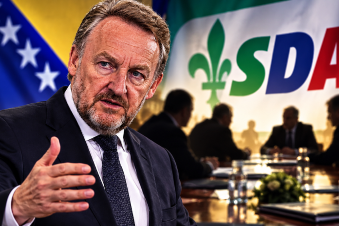 Bakir Izetbegović i koalicija SDA – ilustracija političkih pregovora u Bosni i Hercegovini.