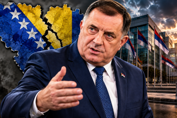 Milorad Dodik nakon izjave u kojoj je BiH nazvao nakaradom i najavio političke poteze SNSD-a – AI ilustracija.